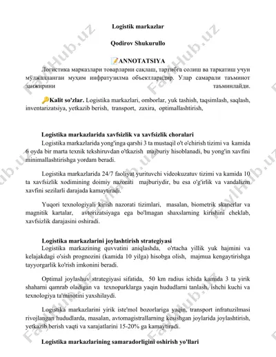 logistika markazlari — DOCX