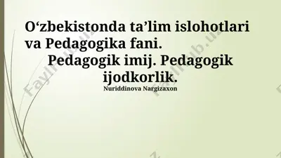o‘zbekistonda ta’lim islohotlari va pedagogika fani. pedagogik imij. pedagogik ijodkorlik. — PPTX