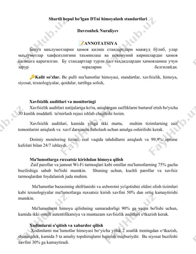 shartli bepul bo'lgan dtni himoyalash standartlari — DOCX