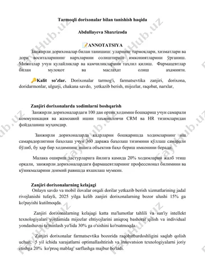 zanjiri dorixonalar tarmog‘i — DOCX