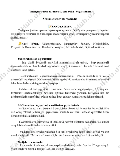 triangulyatsiya parametrik usul bilan tenglashtrish — DOCX