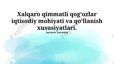 xalqaro qimmatli qog‘ozlar iqtisodiy mohiyati va qo‘llanish xususiyatlari — PPTX