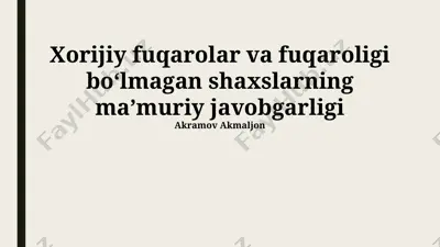 xorijiy fuqarolar va fuqaroligi boʻlmagan shaxslarning maʼmuriy javobgarligi — PPTX