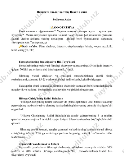 film haqida psixologik tahlil va tomoshabin reaksiyasi — DOCX