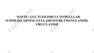 gul tuzilishi va to‘pgullar. o‘simliklarning gullash davri, changlanish, urug‘lanish — PPTX