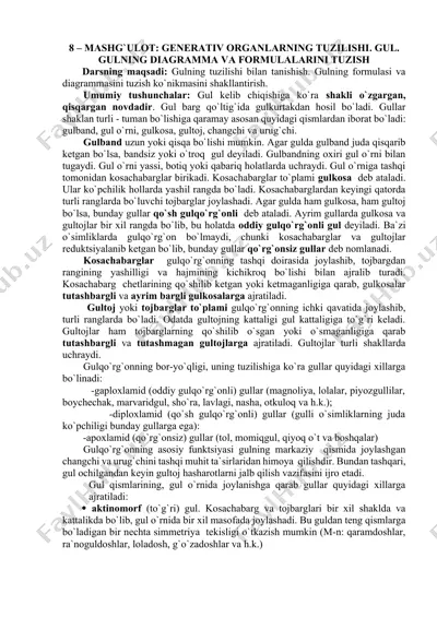 generativ organlarning tuzilishi: gul formulası va diagramması — DOCX