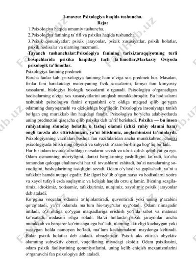 psixologiya haqida tushuncha va fanining vazifalari — DOCX