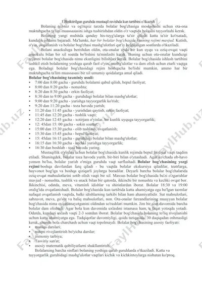 maktabgacha ta'lim uchun rivojlanish markazlari va kun tartibi — DOCX