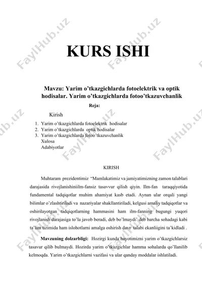 yarim o’tkazgichlarda fotoelektrik va optik hodisalar. yarim o’tkazgichlarda fotoo’tkazuvchanlik — DOCX