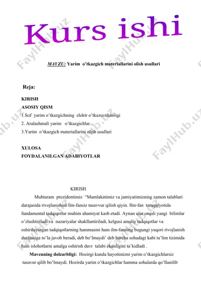 yarim  o’tkazgich materiallarini olish usullari — DOCX