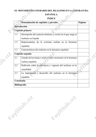 el movimiento literario del realismo en la literatura española. — DOCX