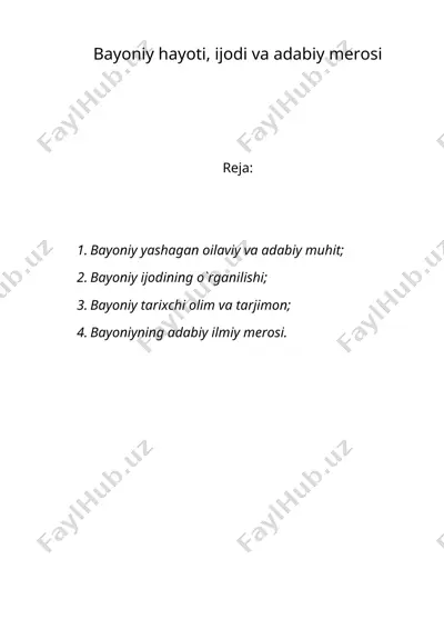 bayoniy hayoti, ijodi va adabiy merosi — DOC