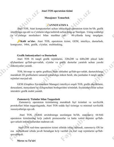 atari tos operatsion tizimi — DOCX