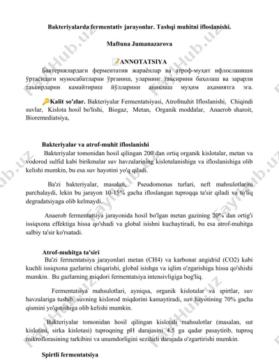 bakteriyalarda fermentativ jarayonlar va atrof-muhit ifloslanishi — DOCX