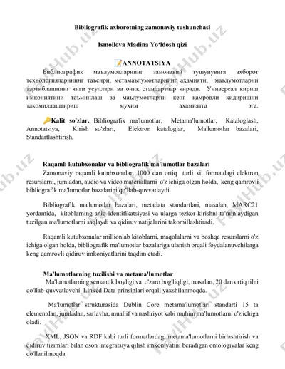 bibliografik axborotning zamonaviy tushunchasi — DOCX