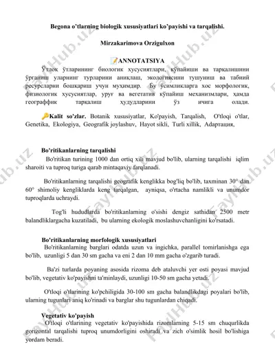 o'tloqi o‘tlarning biologik xususiyatlari, ko‘payishi va tarqalishi — DOCX