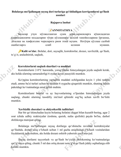 bolalarga mo'ljallangan suyuq dorilarga qo'shiladigan korrektorlar — DOCX