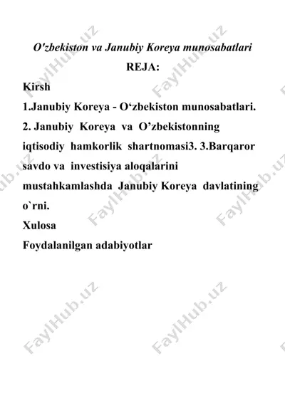 o'zbekiston va janubiy koreya munosabatlari taqdimoti — DOCX