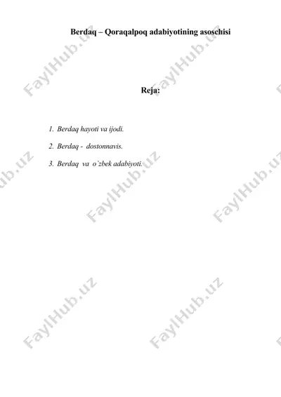 berdaq – qoraqalpoq adabiyotining asoschisi — DOC