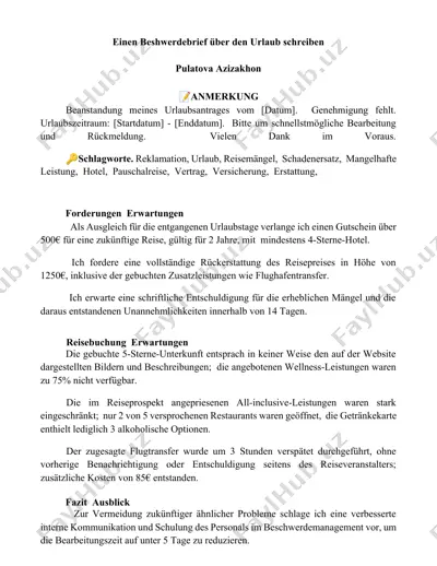 einen beschwerdebrief über den urlaub schreiben — DOCX