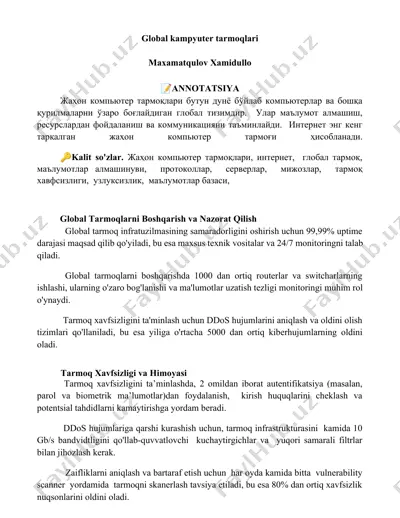 global kompyuter tarmoqlari — DOCX