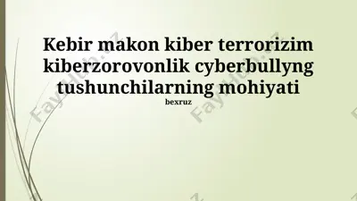 kiberjinoyatchilik, kiberqorovullash va kiberterrorizm haqida taqdimot — PPTX