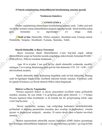 o‘lchash natijalarining ehtimolliklarini hisoblashning umumiy metodi — DOCX