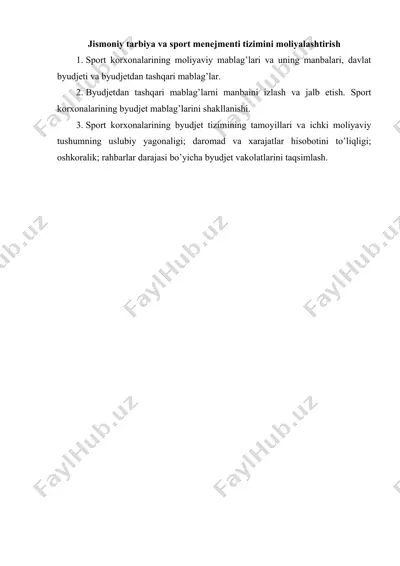 jismoniy tarbiya va sport menejmenti tizimini moliyalashtirish — DOCX