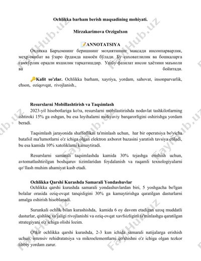 ochlikka barham berish mohiyati — DOCX