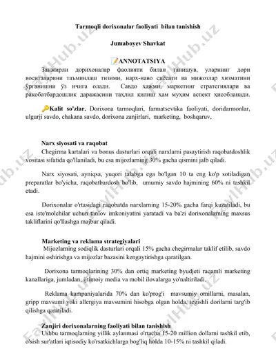 dorixona tarmoqlari faoliyati haqida taqdimot — DOCX