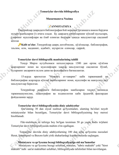 temuriylar davrida bibliografiya — DOCX
