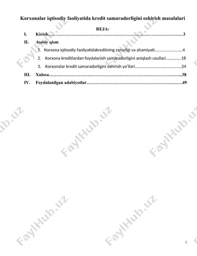 korxonalar iqtisodiy faoliyatida kredit samaradorligini oshirish masalalari — DOCX