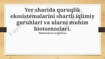 yer sharida quruqlik ekosistemalari tahlili — PPTX