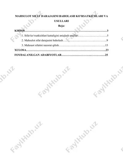 mahsulot sifat darajasini baholash ko‘rsatkichlari va usullari — DOCX
