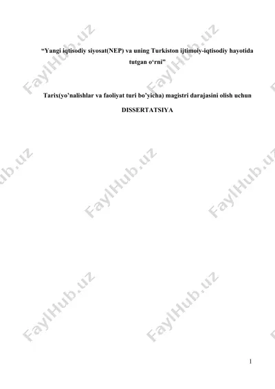 yangi iqtisodiy siyosat(nep) va uning turkiston ijtimoiy-iqtisodiy hayotida tutgan o‘rni — DOCX