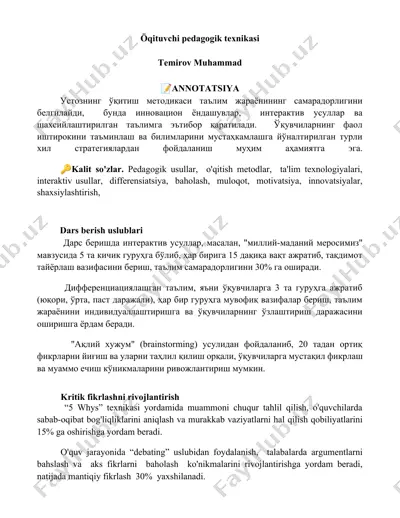 öqituvchi pedagogik texnikasi — DOCX