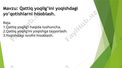 qattiq yoqilg’ini yoqishdagi yo’qotishlarni hisoblash — PPTX
