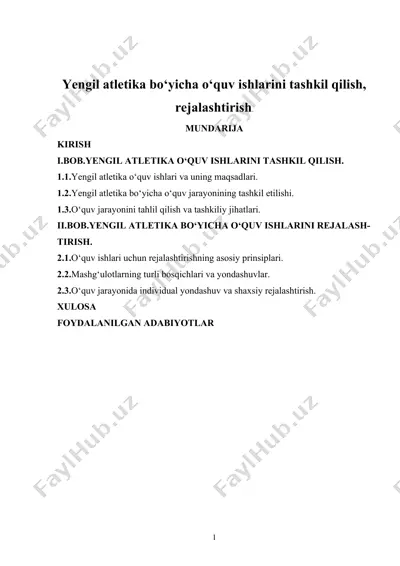yengil atletika bo‘yicha o‘quv ishlari — DOCX