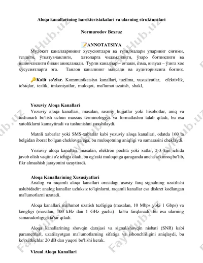 aloqa kanallarining xususiyatlari va strukturalari taqdimoti — DOCX