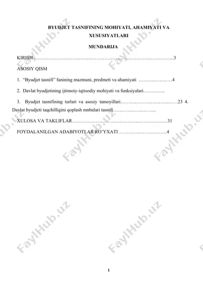 byudjet tasnifining mohiyati, ahamiyati va xususiyatlari — DOCX