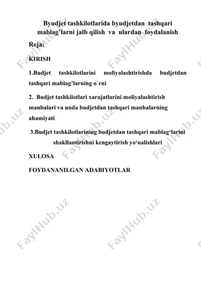 byudjet tashkilotlarida byudjetdan tashqari mablag'larni jalb qilish va ulardan foydalanish — DOCX
