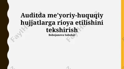 auditda me'yoriy-huquqiy hujjatlarga rioya etilishini tekshirish — PPTX