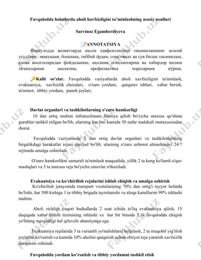 favqulodda vaziyatlarda aholi xavfsizligini taʼminlashning asosiy usullari — DOCX