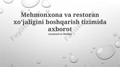 mehmonxona va restoran xo'jaligini boshqarish tizimi — PPTX