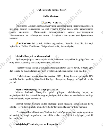 o‘zbekistonda mehnat bozori — DOCX