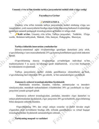 umumiy oʻrta taʼlim tizmida tarbiya jarayonlarini tashkil etish oʻziga xosligi — DOCX