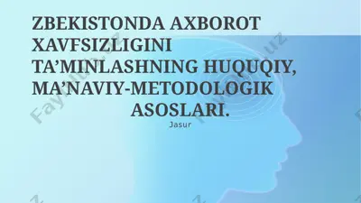 o‘zbekistonda axborot xavfsizligini ta’minlashning huquqiy, ma’naviy-metodologik asoslari — PPTX