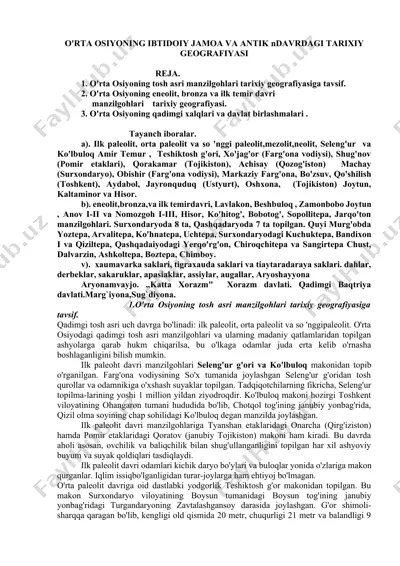 o'rta osiyoning ibtidoiy jamoa va antik davrdagi tarixiy geografiyasi — DOCX