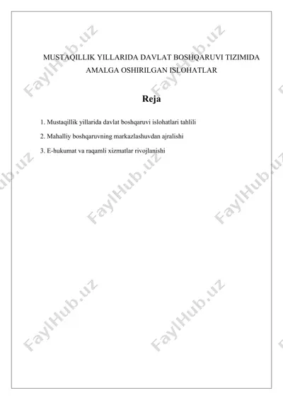 mustaqillik yillarida davlat boshqaruvi tizimida amalga oshirilgan islohatlar — DOCX