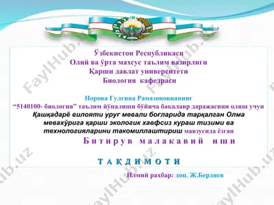oлма мевахўрига қарши экологик хавфсиз кураш тизими ва технологияларини такомиллаштириш — PPT